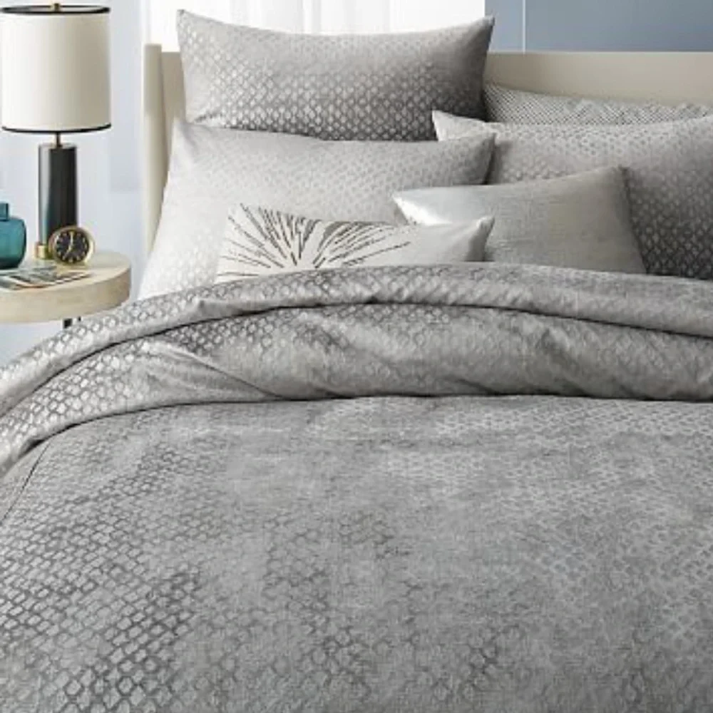 West Elm Silver Velvet Luster Metallic Ogee Duvet Cover